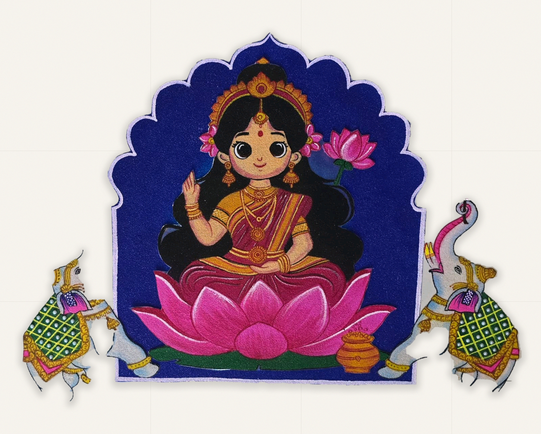 Goddess Mahalakshmi with Royal Elephants & Kalash